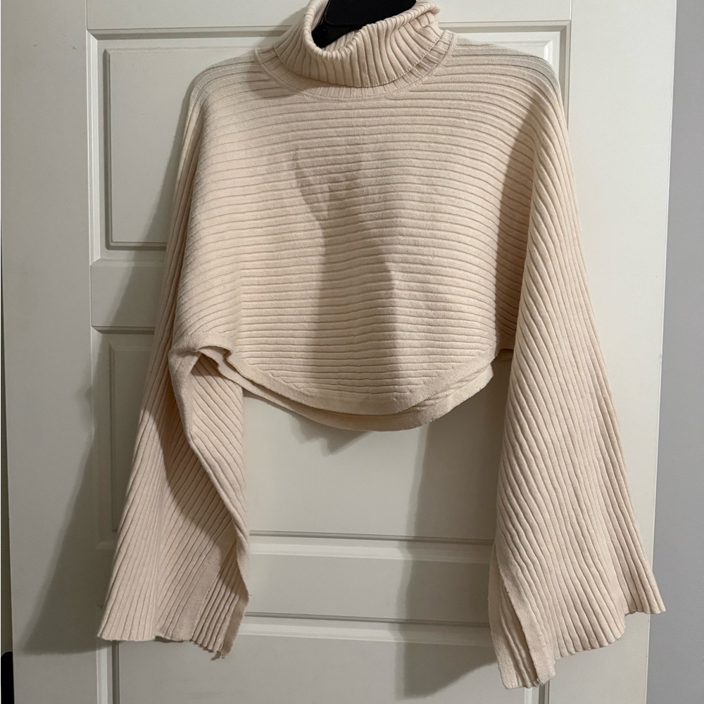 Free People Cream Ribbed Turtleneck Sweater